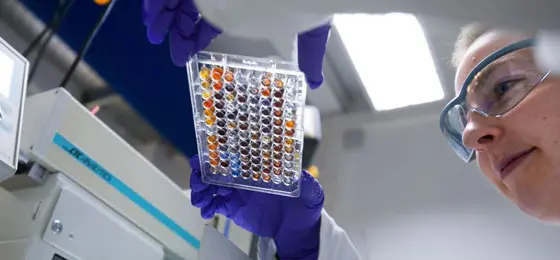 This picture shows a woman researcher working in a medical laboratory. © Keystone