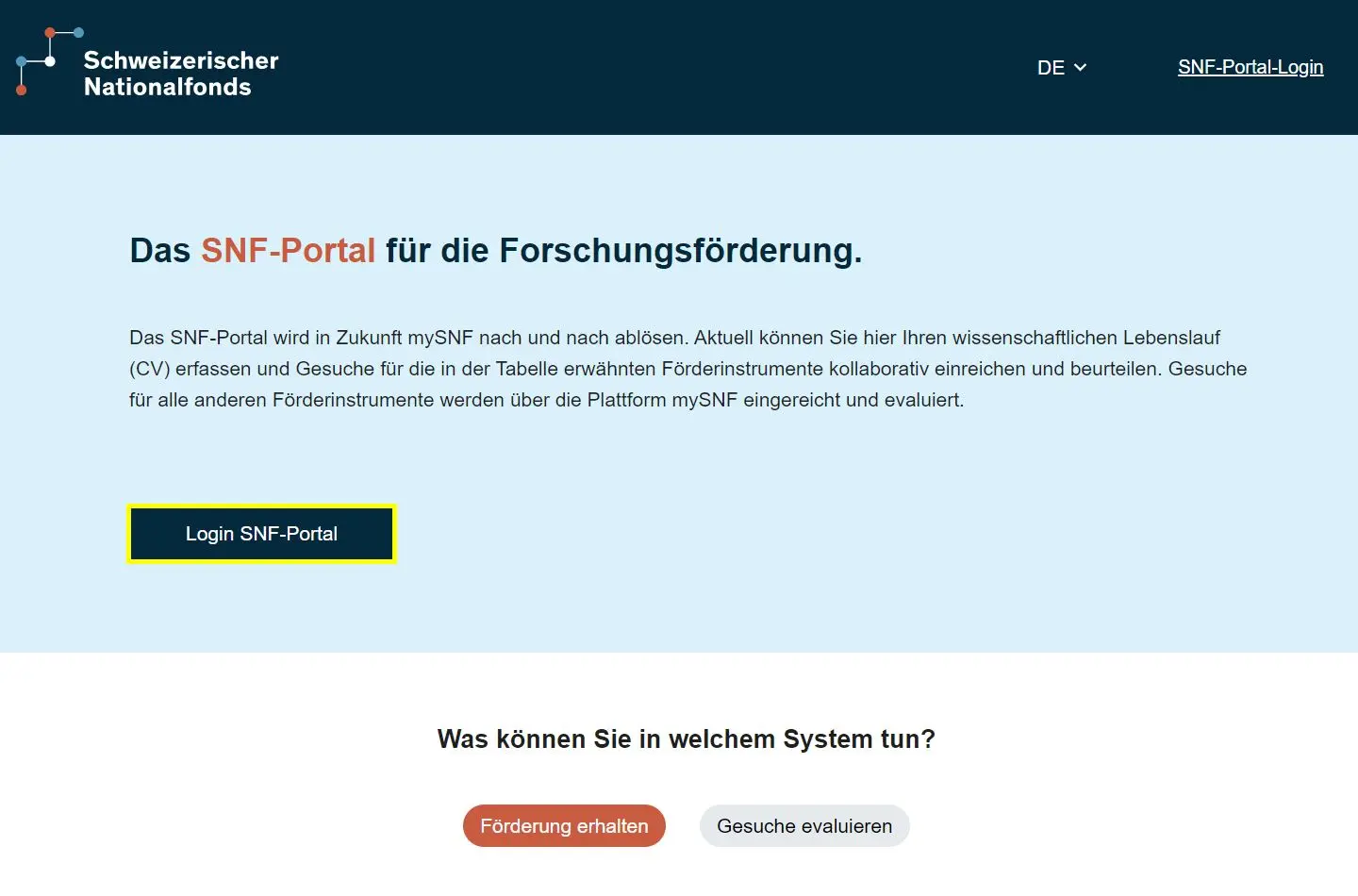 SNF-Portal Schritt 2 Login