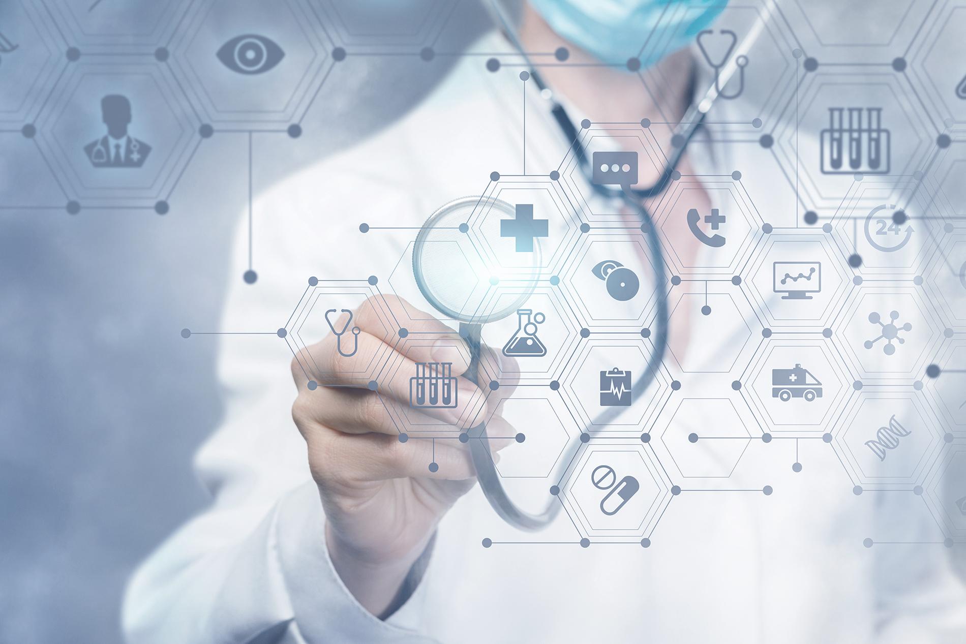 A doctor operating with a medical service composite structure.