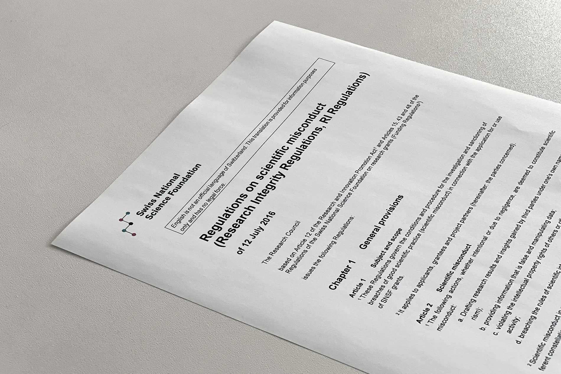 erste Seite vom ausgedruckten Reglement