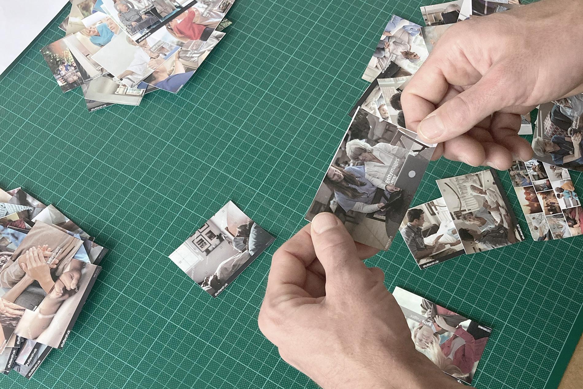 Researchers looking through stock photos presenting an unrealistic view of palliative care and dying.