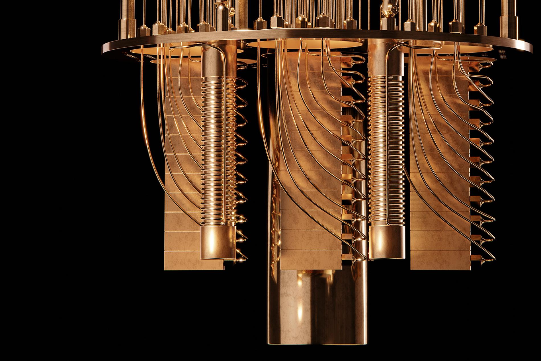 Detail of Quantum Computer in front of black background 