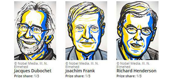 The portraits of the three Nobel laureates for Chemistry 2017.